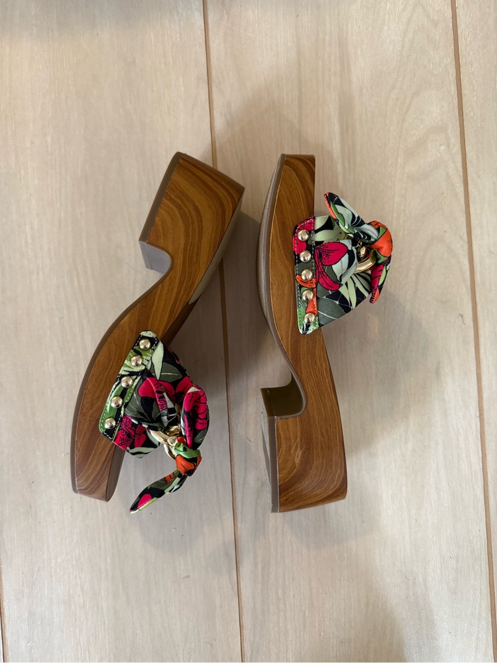 Jessica Simpson Floral Tie Sandal Gold Chain Accent Resima Platform Sandal Clog - Picture 7 of 10